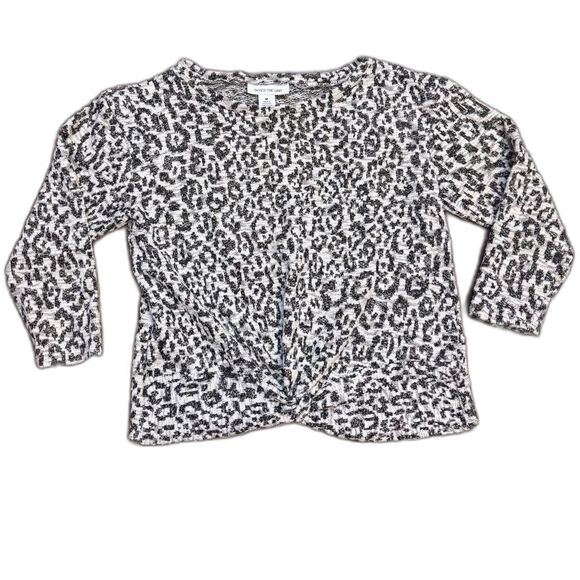 Skyes The Limit Twist Front Woman Animal Print Textured Sweater Gold Thread Sz M - Picture 1 of 8